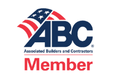 Logo of Associated Builders and Contractors (ABC) with an American flag graphic integrated into the letters 'ABC' and the text 'Member' written below in red.