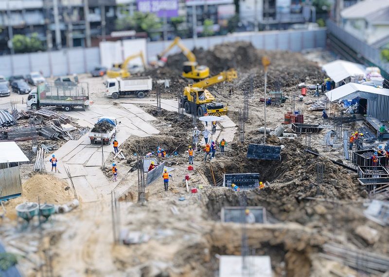 Comp Construction site outdoor with crane People working top view