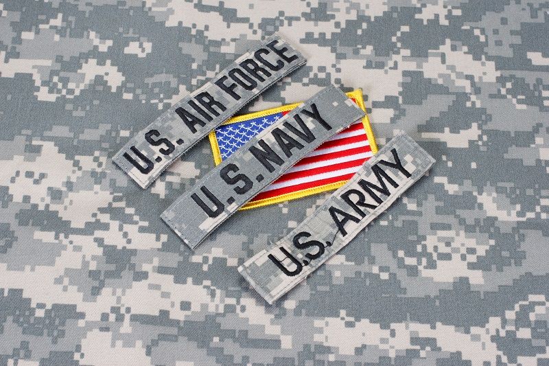 US military branch tapes whith US flag on camouflage uniform cm
