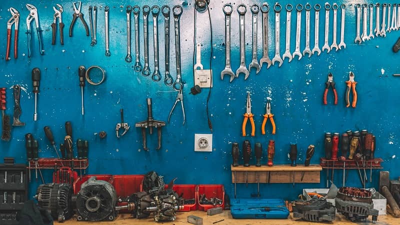 Wrenches set in the workshop-cm