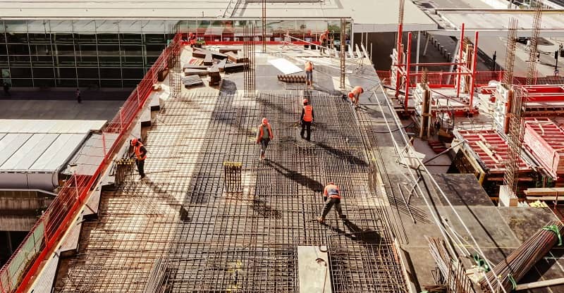High angle view of workers in construction site-cm